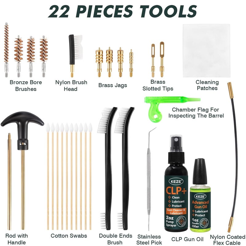 Keze Gun Oil CLP Gun Cleaner Lubricant Universal Handgun Cleaning Kit - 2 oz. Fine Mist Pump Sprayer & 1 oz. Needle Oiler .22,.357,.38,9mm,.45 Caliber Brass Brush and Brass Jag Adapter with Case - Image 2